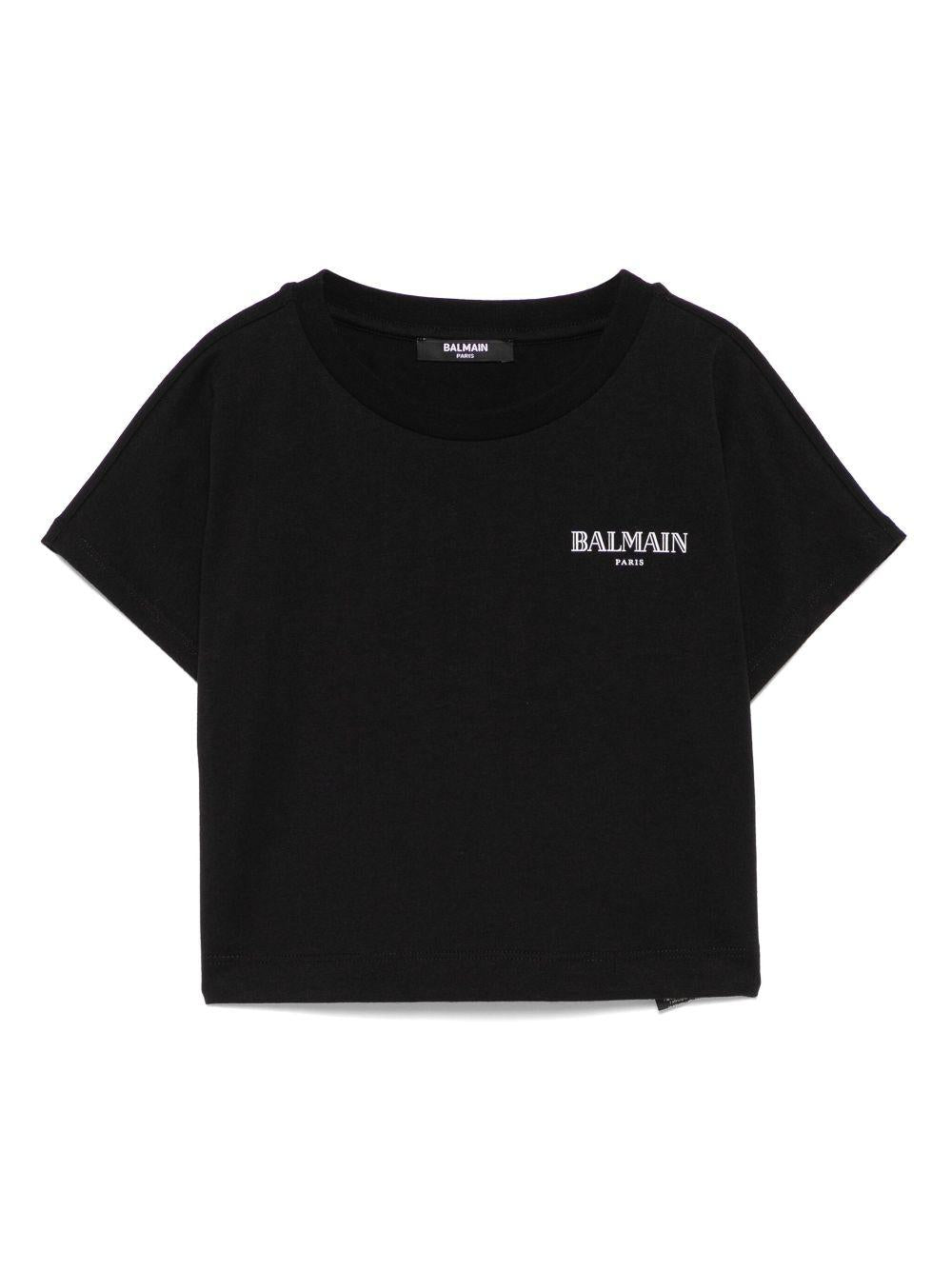 T-shirt con stampa logo per bambina Balmain Kids nero con orlo dritto BW8A31 Z0116 930BC BALMAIN KIDS 