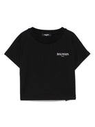 T-shirt con stampa logo per bambina Balmain Kids nero con orlo dritto BW8A31 Z0116 930BC BALMAIN KIDS 