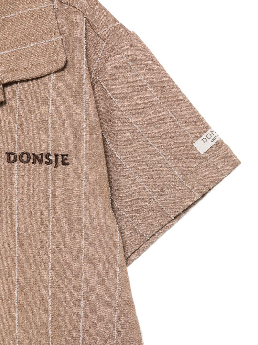 Camicia per bambino Donsje marrone con logo ricamato sul davanti 4112200 S0027 DONSJE KIDS 
