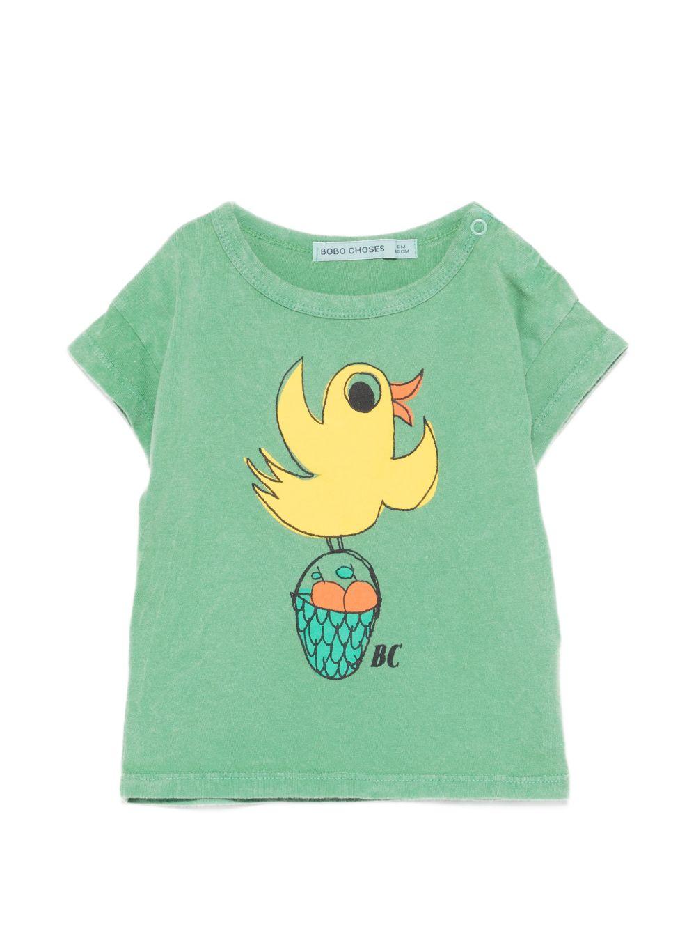 T-shirt per neonato Bobo Choses verde con stampa grafica Flying Oranges B126AB014 311 BOBO CHOSES KIDS 