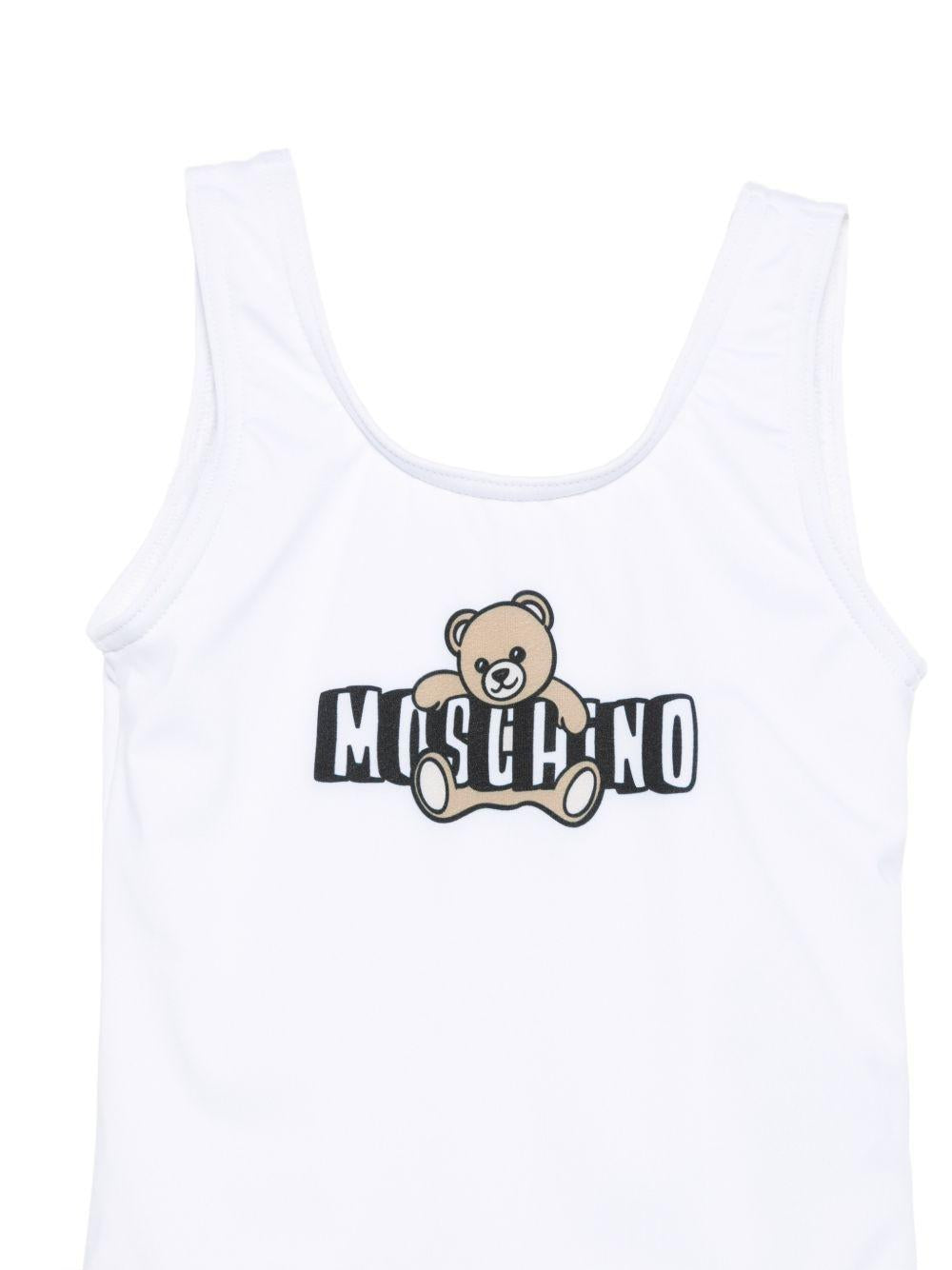 Costume da bagno per neonata Moschino Kids bianco con stampa grafica sul davanti M2L00ALKA11 10101 MOSCHINO KIDS 