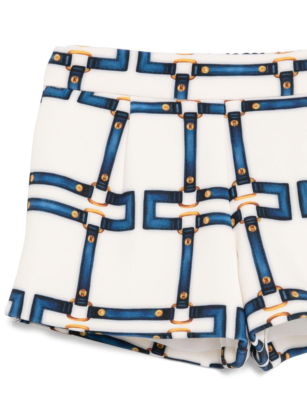 Shorts per bambina Elisabetta Franchi La Mia Bambina bianchi con motivo geometrico blu EGBE0280GAE01 0072 ElISABETTA FRANCHI 