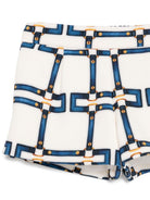 Shorts per bambina Elisabetta Franchi La Mia Bambina bianchi con motivo geometrico blu EGBE0280GAE01 0072 ElISABETTA FRANCHI 
