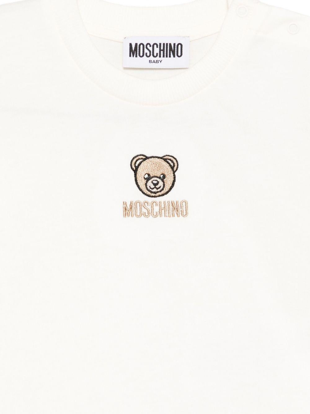 T-shirt per neonati Moschino Kids bianca con ricamo orsetto M9O00RLAA10 10063 MOSCHINO KIDS 