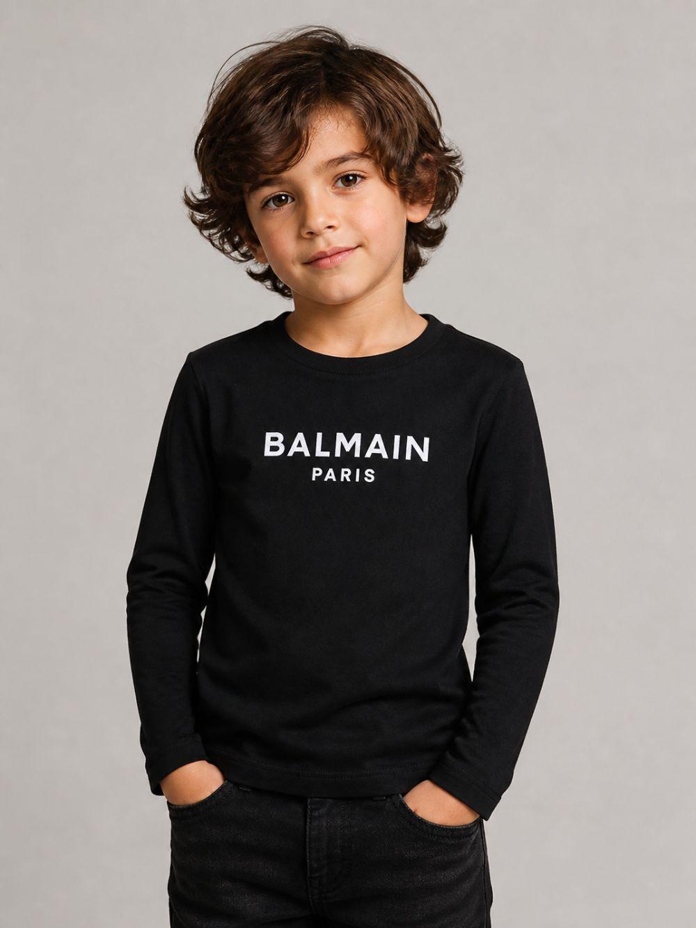 T-shirt per bambino Balmain Kids nera con dettaglio logo sul davanti BZ8I20 Z3672 930BC BALMAIN KIDS 