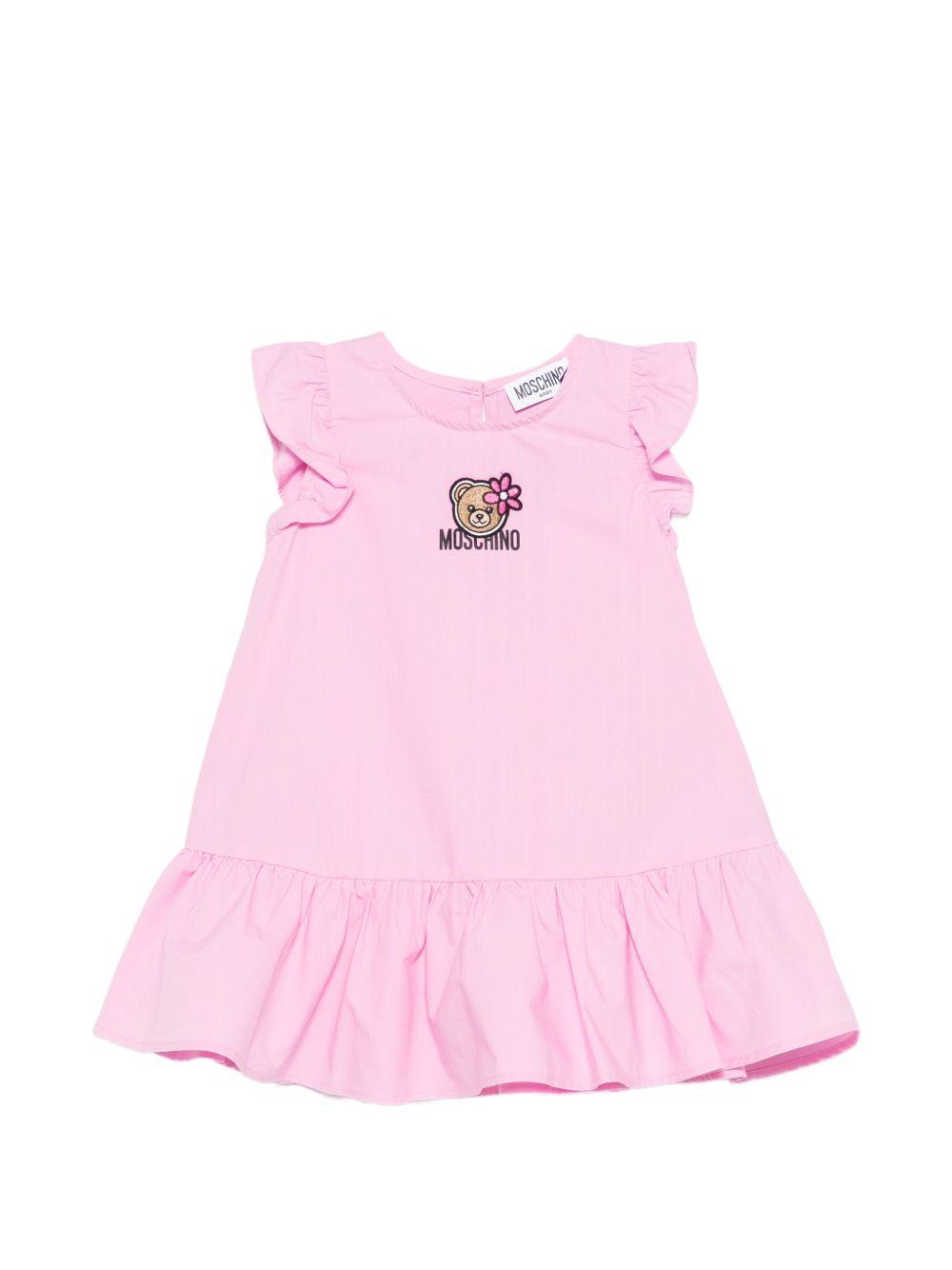 Abito per neonata Moschino Kids rosa con maniche con ruches MDV0D6LLA10 51473 MOSCHINO KIDS 