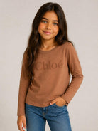 T-shirt per bambina Chloè Kids marrone con stampa logo sul davanti C21299 31F CHLOE' KIDS 