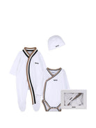 Set quattro pezzi per neonato Boss Kids bianco con logo sul davanti J53055 10P BOSS KIDS 