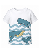 T-shirt per bambino Stella McCartney Kids bianca con stampa balene TY8Q31 Z0434 100 STELLA McCARTNEY KIDS 