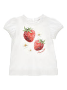T-shirt per neonata Monnalisa bianca con stampa fragole 39G613 7002 0099 MONNALISA KIDS 