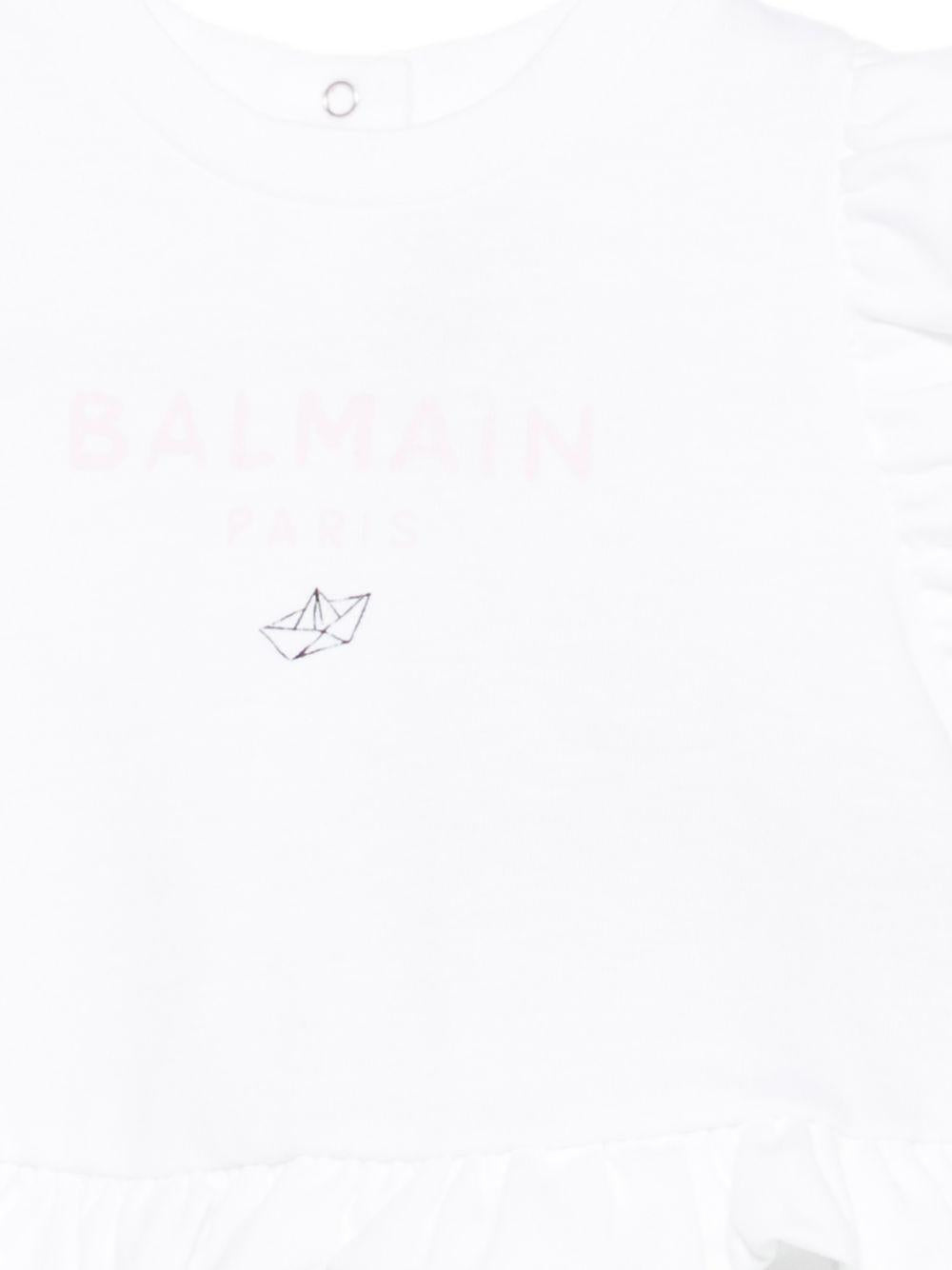 Top da neonata Balmain Kids bianco con ruches BY8032 Z3672 100RS BALMAIN KIDS 
