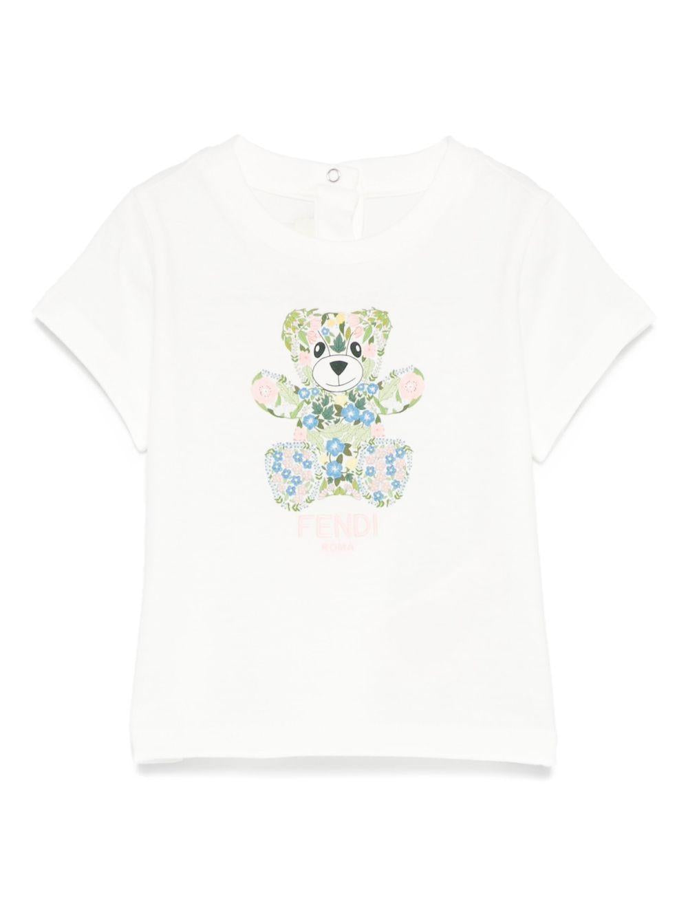 T-shirt per neonata Fendi Kids bianco con stampa Teddy Bear BFI171 7AJ F0TU9 FENDI KIDS 