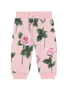 Pantaloni a fiori per neonata Dolce & Gabbana Kids rosa con orli a coste L2JPC9 HS7P1 HF5IZ DOLCE & GABBANA KIDS 