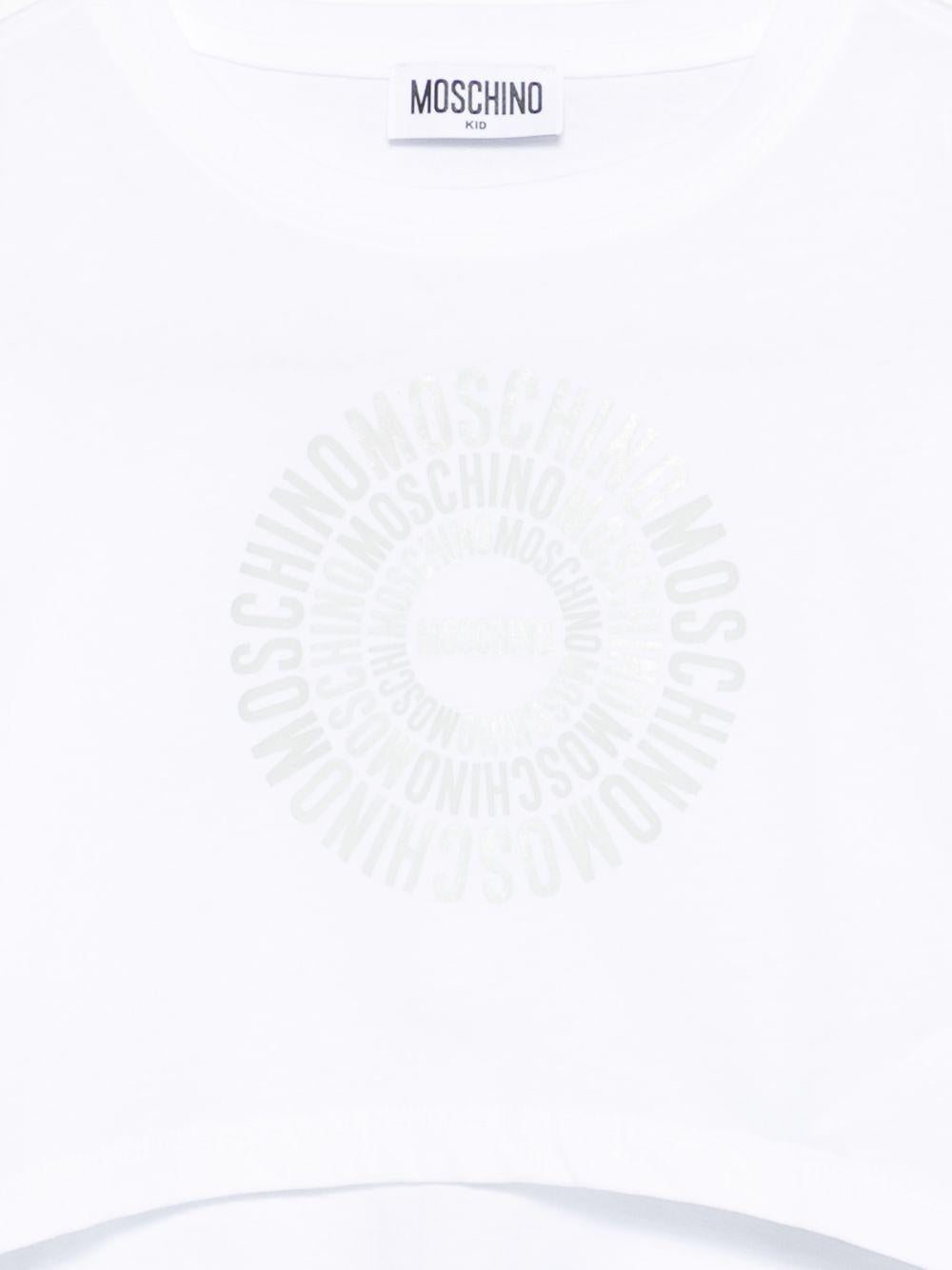 T-shirt per bambina Moschino Kids bianca con design crop HDM070LAA02 10101 MOSCHINO KIDS 