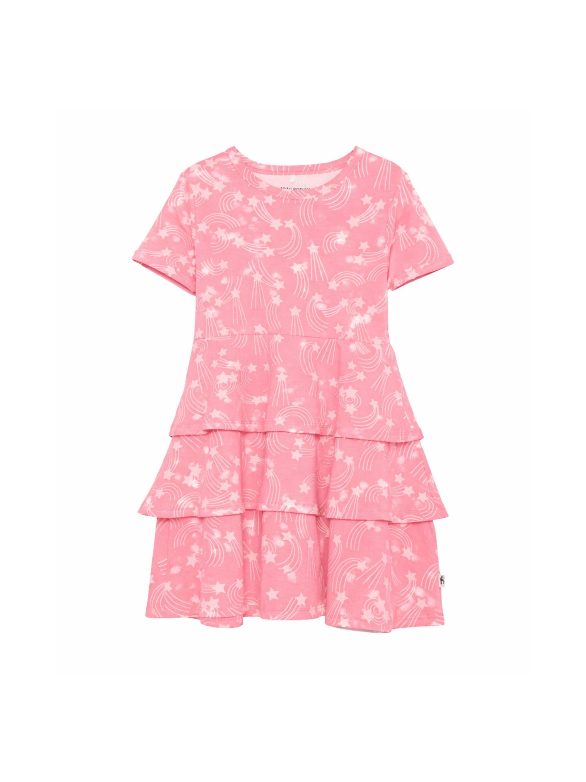 Abito per bambina Mini Rodini rosa con stampa a stelle all-over 26250104 PINK MINI RODINI 