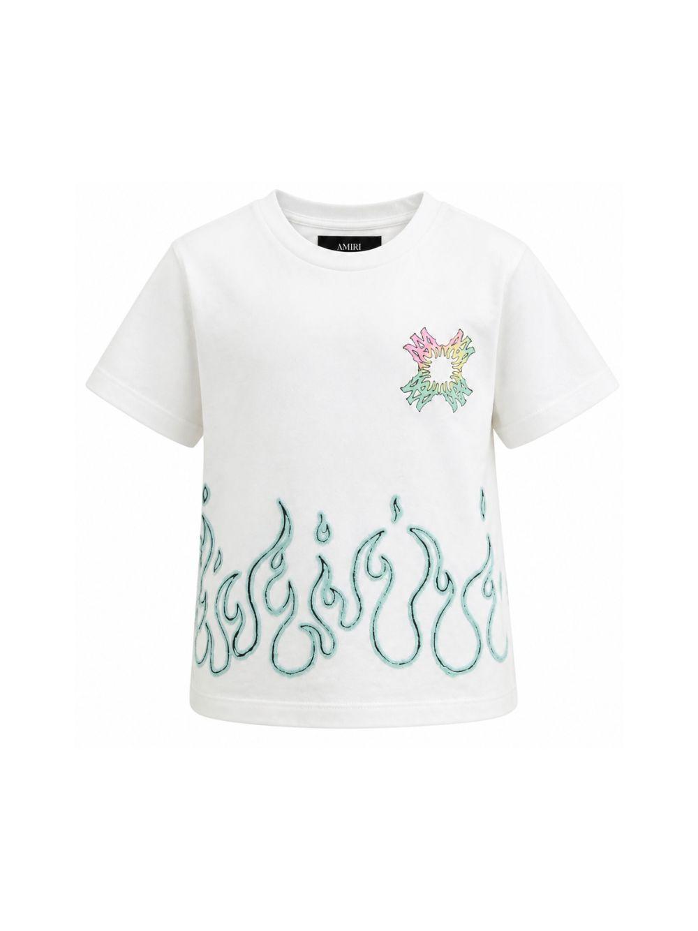 T-shirt per bambino Amiri Kids bianca con stampa fiamma verde ACTOJR1028 127 AMIRI KIDS 