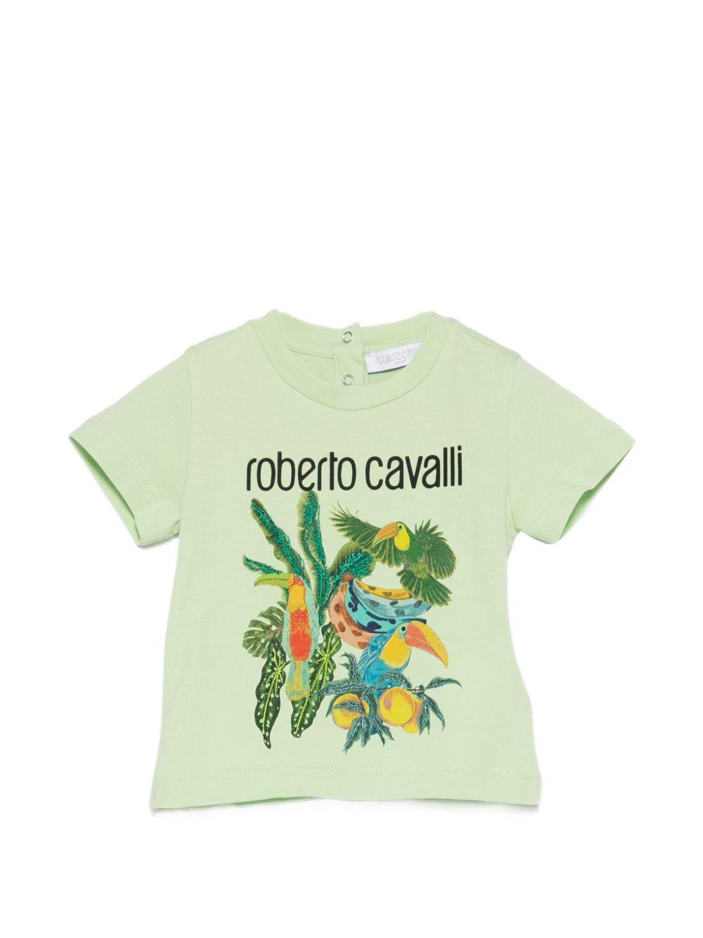 T-shirt per neonato Roberto Cavalli Kids verde con stampa grafica tropicale CIP26083TS GREEN LET. ROBERTO CAVALLI KIDS 
