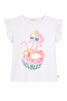 T-shirt per bambina Billieblush bianca con stampa grafica Flamingo U21932 10P BILLIEBLUSH KIDS 