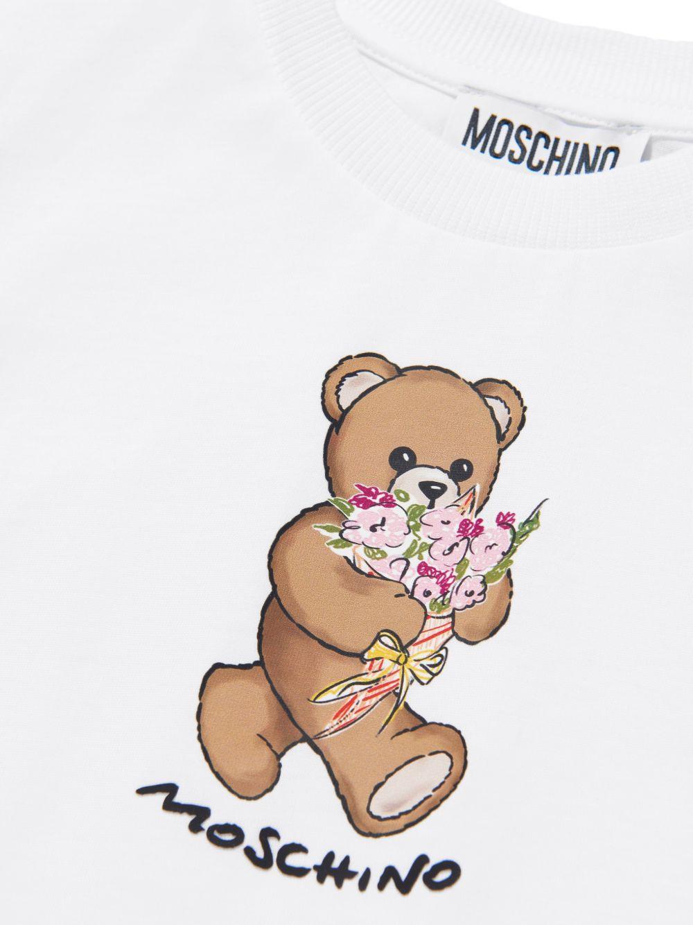 T-shirt da bambina Moschino Kids bianca con stampa orsacchiotto HGM06KLAA02 10101 MOSCHINO KIDS 