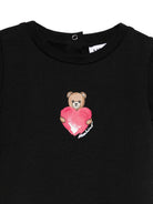 T-shirt per neonata Moschino Kids nera con stampa Teddy Bear con cuore MLM02BLBA00 60100 MOSCHINO KIDS 