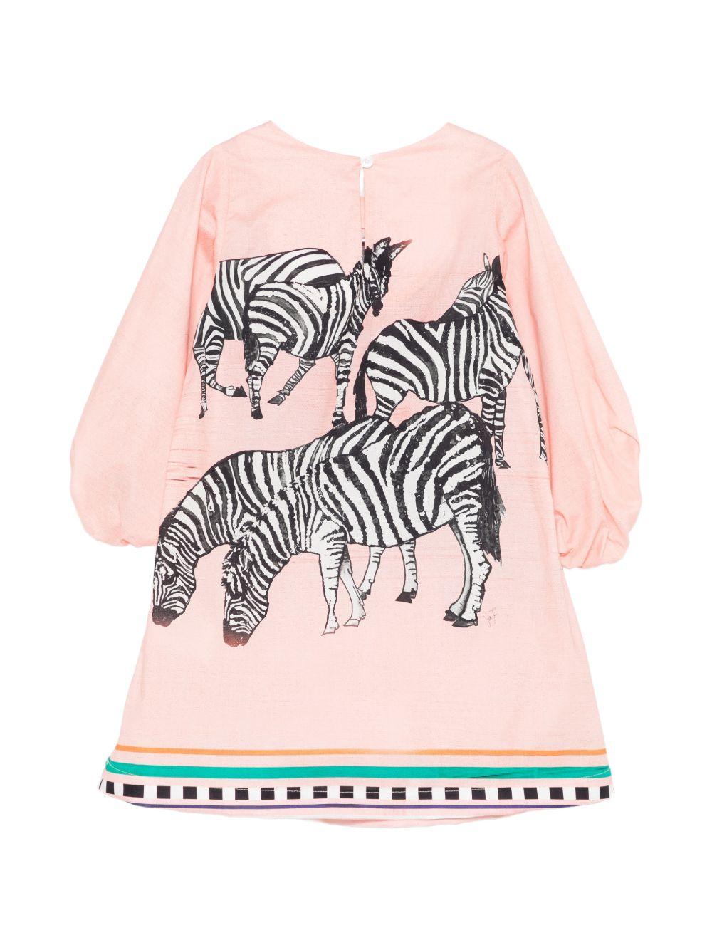 Abito per bambina Stella Jean Kids rosa con stampa grafica zebre SS26SJA608 G002 STELLA JEAN KIDS 