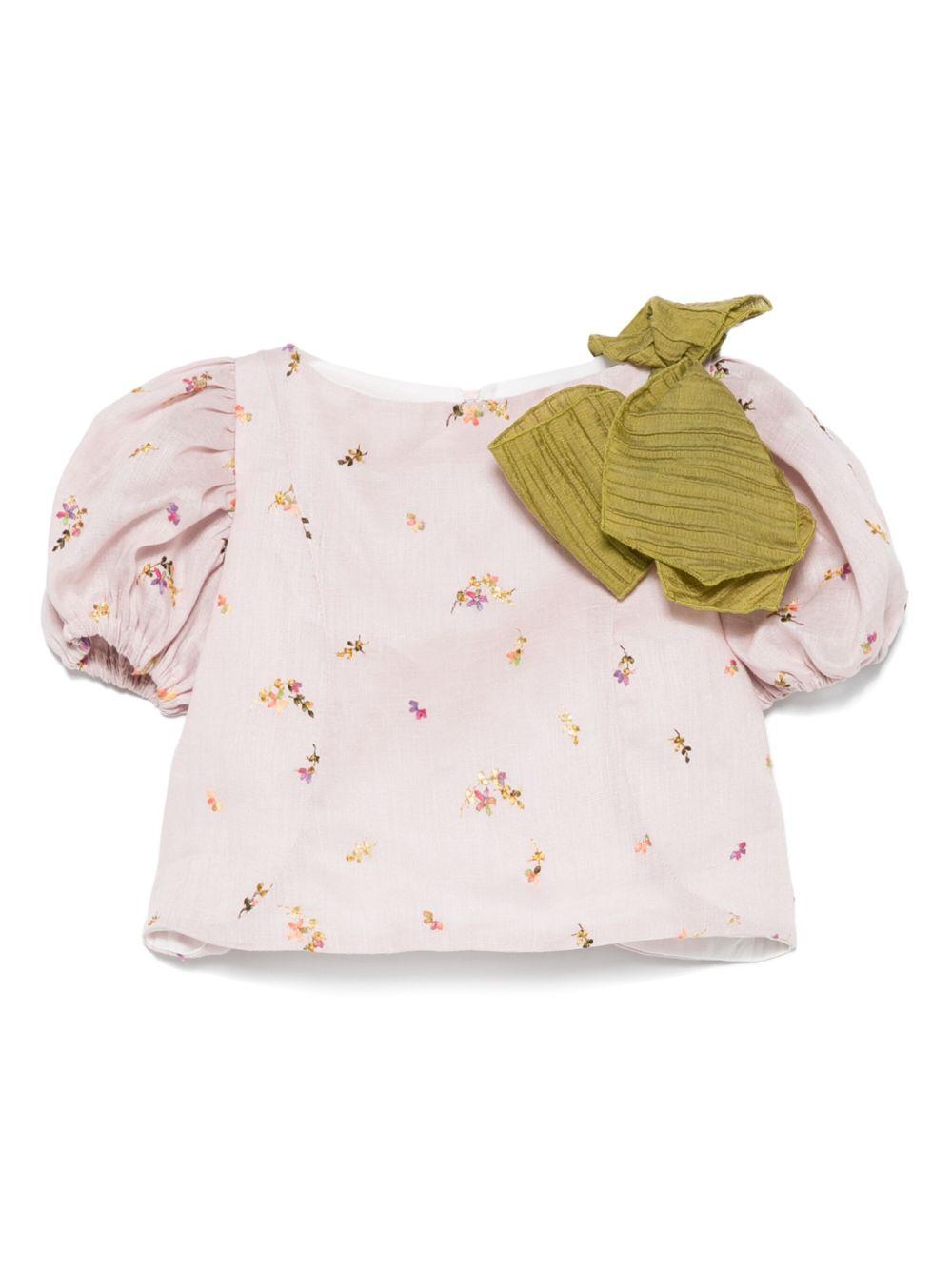 Top per neonata La Stupenderia rosa con ricamo a fiori TJTP94NB I02 LA STUPENDERIA KIDS 