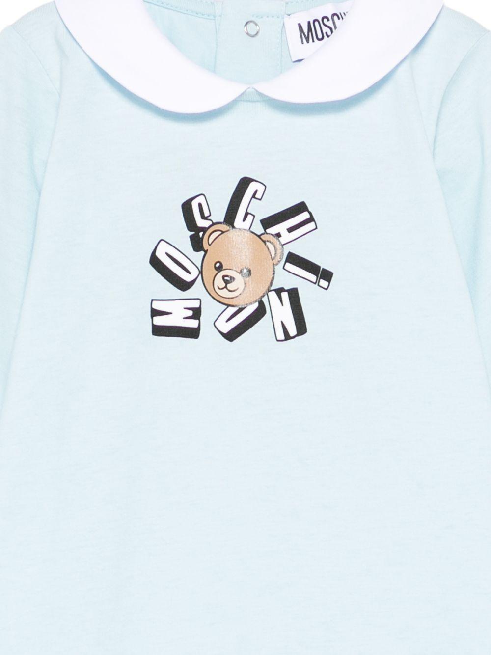 Pigiama per neonato Moschino Kids azzurro con stampa grafica Teddy Bear MUT04QLAA02 40304 MOSCHINO KIDS 