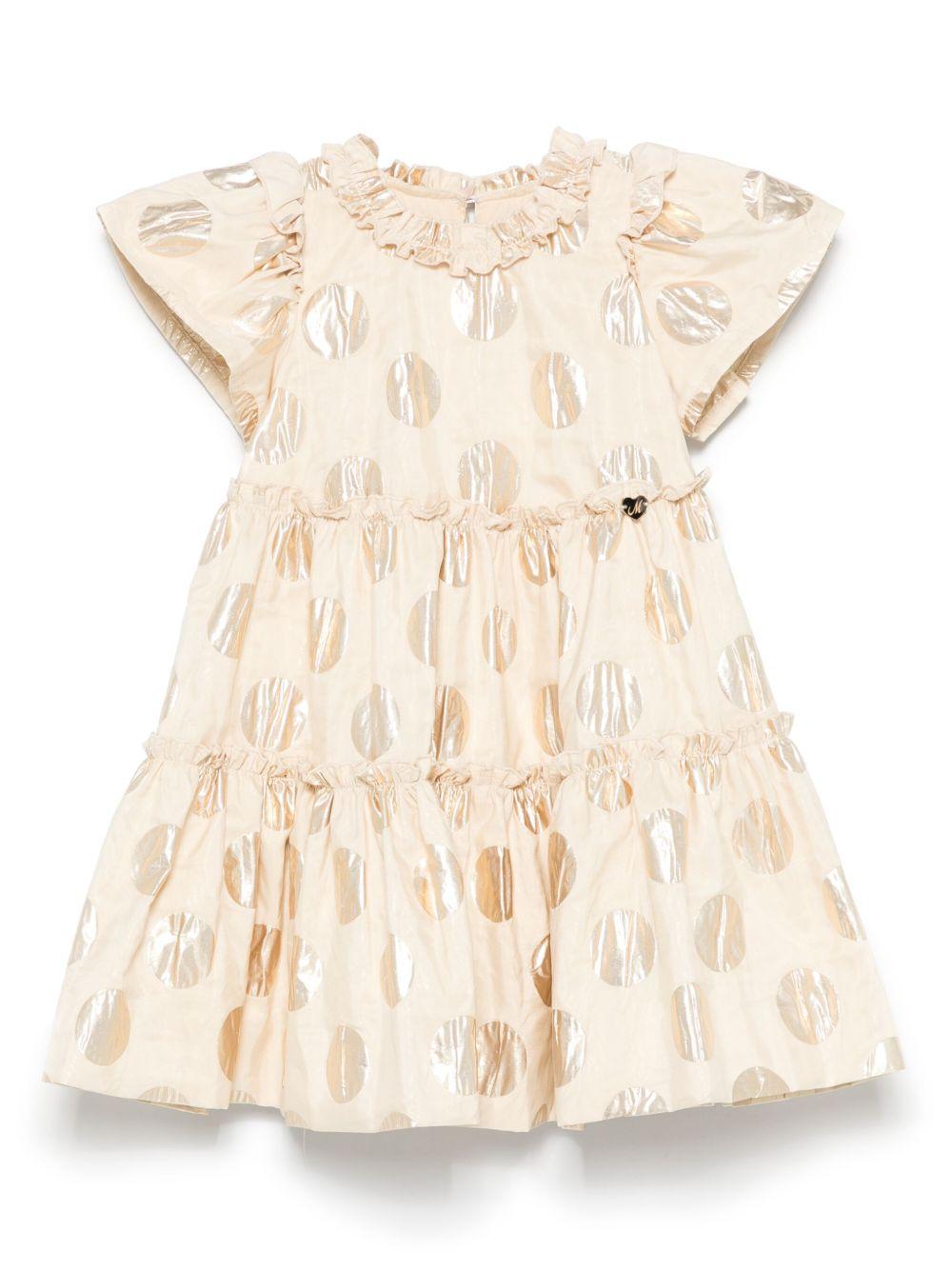 Abito a pois per bambina Monnalisa oro con gonna a balze 71E950RM 5308 0070 MONNALISA 