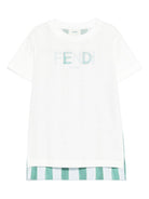 T-shirt per bambino Fendi Kids bianco con stampa a righe sul retro JUI182 AS67 F1R0V FENDI KIDS 
