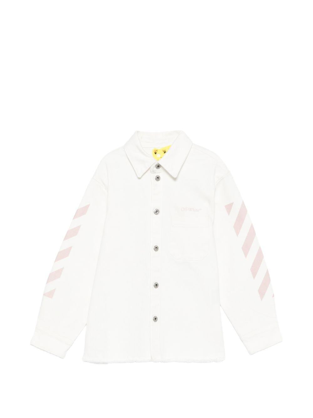 Giacca per bambina Off-White Kids bianca con striscie sulla manica 44GYD002S26D001 100 OFF WHITE KIDS 
