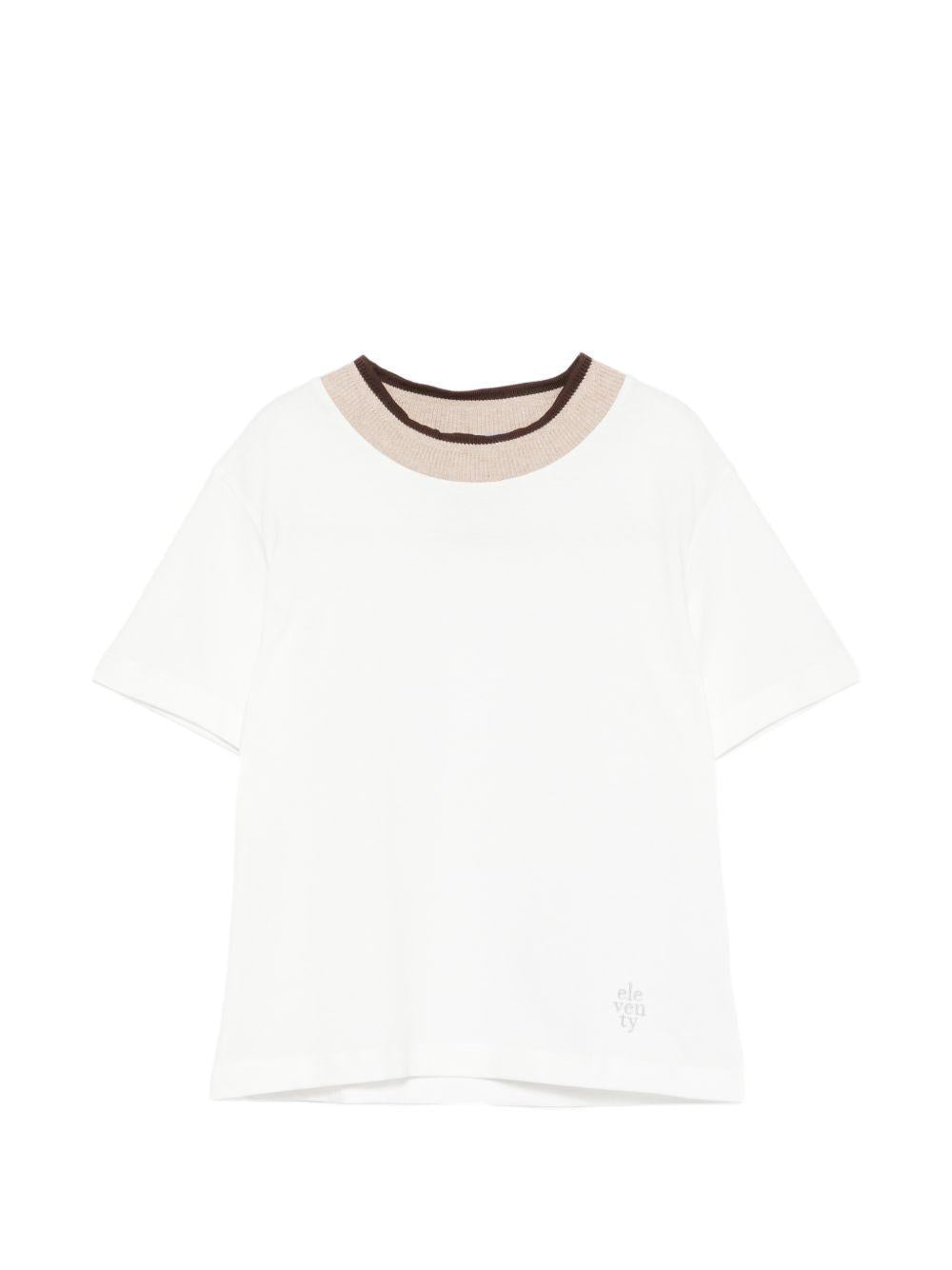 T-shirt per bambino Eleventy Kids bianca con girocollo a contrasto EZ8H11 Z3708 101 ELEVENTY KIDS 