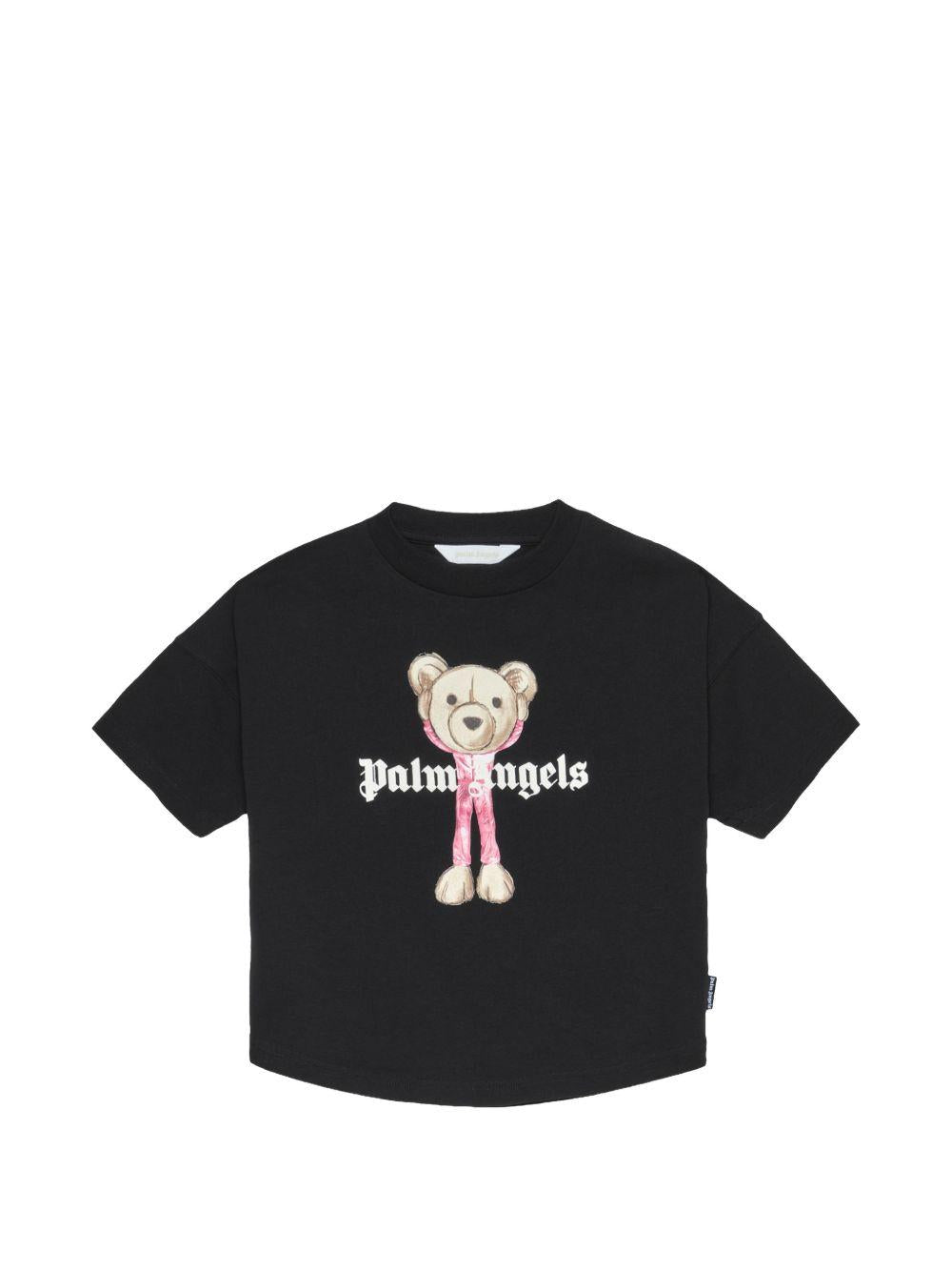 T-shirt per bambina Palm Angels Kids nera con stampa grafica PGAA001S26JER002 110 PALM ANGELS KIDS 