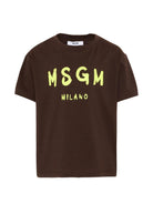 T-shirt per bambino MSGM Kids marrone con stampa logo S6MSJUTH001 943 MSGM KIDS 
