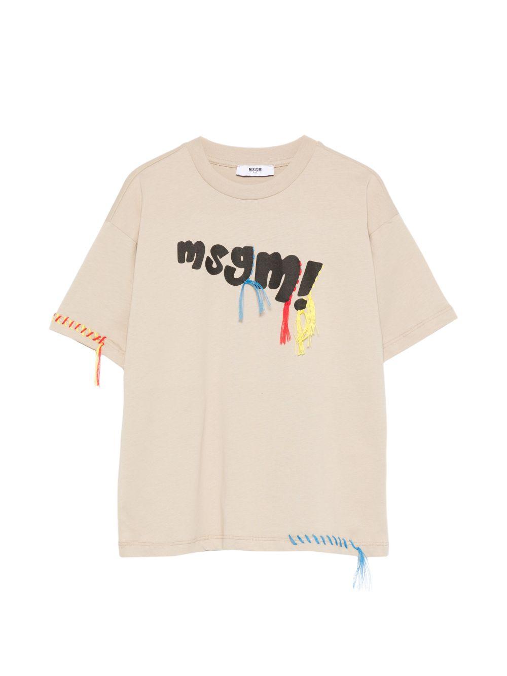 T-shirt per bambini MSGM Kids beige con dettaglio logo S6MSJUTH136 092 MSGM KIDS 