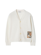 Cardigan per bambino Burberry Kids bianco con dettaglio a quadri 8099631 A1452 BURBERRY KIDS 