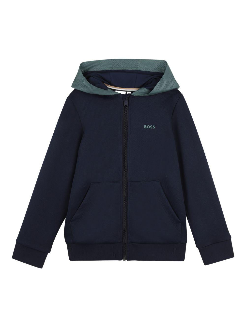 Felpe da bambino Boss Kids blu scuro con cappuccio e zip J52950 849 BOSS KIDS 