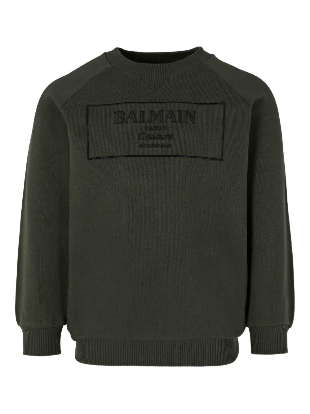 Felpa per bambino Balmain Kids verde con logo ricamato BX4P80 Z3183 762NE BALMAIN KIDS 