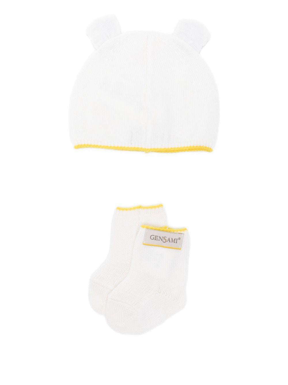 Berretto e calzini per neonati Gensami Kids bianco con bordo a contrasto (2 pezzi) SET-ALP-WE WHITE-BLUE GENSAMI KIDS 
