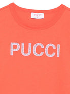 T-shirt per bambina Emilio Pucci Junior arancione con logo con borchie PY8B31 Z3672 472 EMILIO PUCCI JUNIOR 