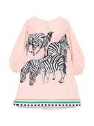 Abito per bambina Stella Jean Kids rosa con stampa grafica zebre SS26SJA608 G002 STELLA JEAN KIDS 