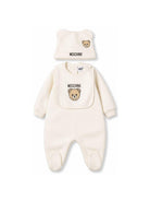 Set tutina, berretto e bavaglino per neonati Moschino Kids bianco con stampa Teddy Bear MUY09PLCA40 10063 MOSCHINO KIDS 