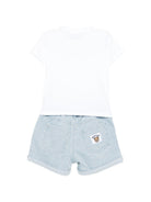 Set T-shirt e shorts per neonato Moschino Kids bianco e blu a righe MUG01OLXE63 86816 MOSCHINO KIDS 