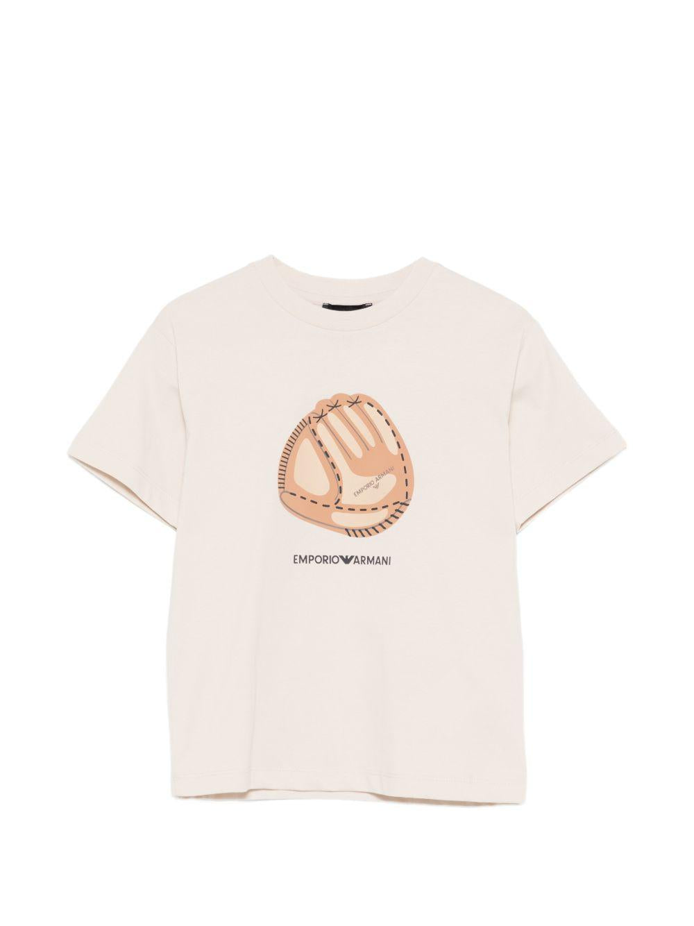 T-shirt per bambino Emporio Armani Kids beige con stampa grafica sul davanti EB001344 AF14503 U1156 EMPORIO ARMANI KIDS 
