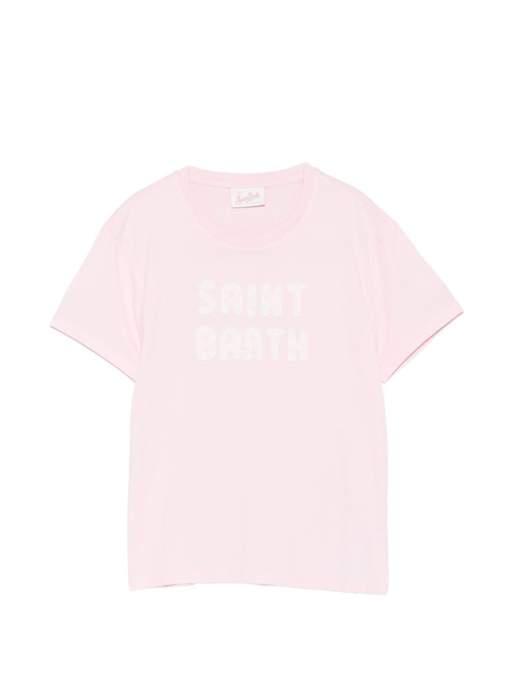 T-shirt da donna MC2 Saint Barth rosa con dettaglio logo ricamato EMI0001 09103L MC2 ST. BARTH 