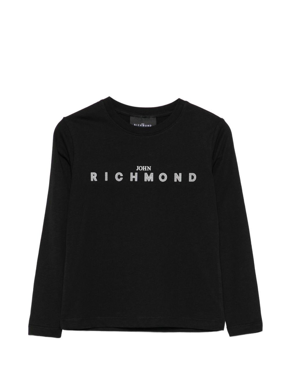 T-shirt per bambino John Richmond Junior nera con logo sul davanti RBP26021TS BLACK JOHN RICHMOND KIDS 