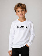 T-shirt per bambino Balmain Kids bianca con dettaglio logo sul davanti BZ8I20 Z3672 100NE BALMAIN KIDS 