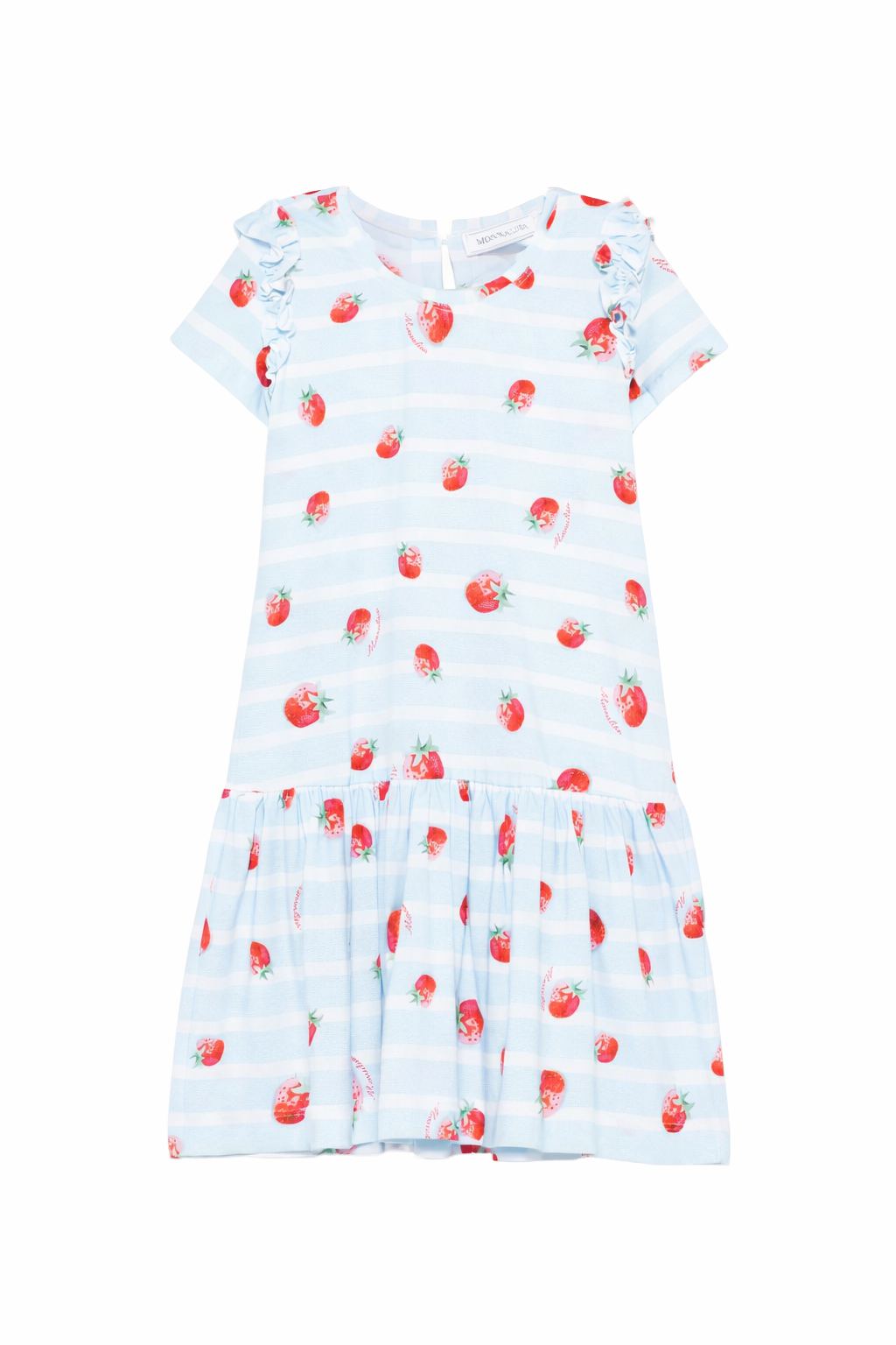 Abito per bambina Monnalisa azzurro con stampa fragole all-over 31G917 7616 5244 MONNALISA KIDS 