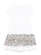 Abito per bambina Monnalisa bianco con ruches e dettaglio leopardato 11E907 5202 9980 MONNALISA KIDS 