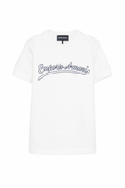 T-shirt per bambino Emporio Armani Kids bianca con logo ricamato EB001623 AF13715 U0003 EMPORIO ARMANI KIDS 