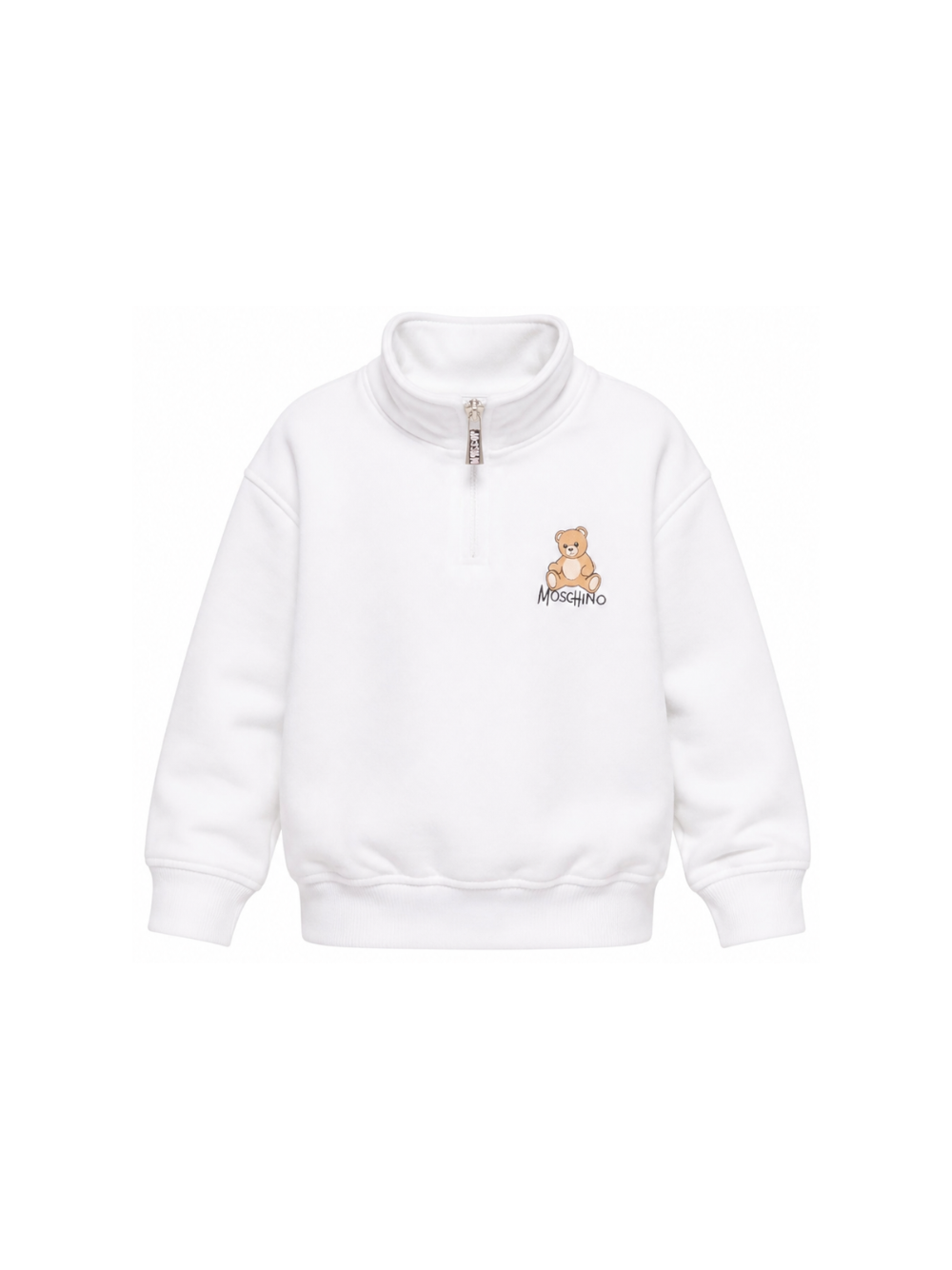 Felpa per bambino Moschino Kids bianca con mezza zip HUF0A0LCA94 10101 MOSCHINO KIDS 